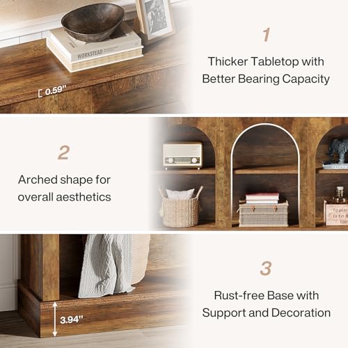 Tribesigns Arched Console Table, 63" Wooden Entryway Table with Storage | Farmhouse Long 3-Tier Sofa Table Behind The Couch for Entrance, Hallway, Living Room, Foyer, Brown - color: Rustic Brown