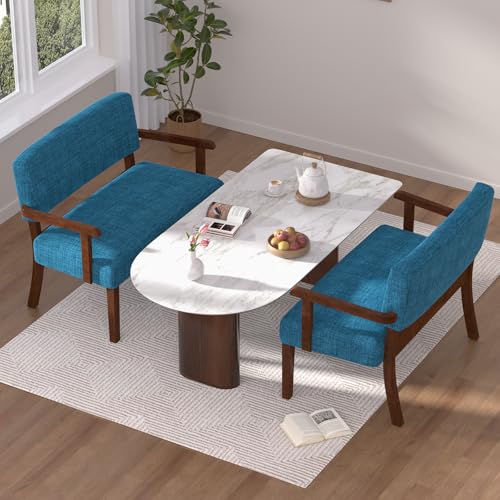 Accent Chair 2 Seat, Upholstered Reading Leisure Chair, Bench with Solid Wood Frame for Dining, Reading,Waiting Rooms (Blue) - color: Blue, size: Bench