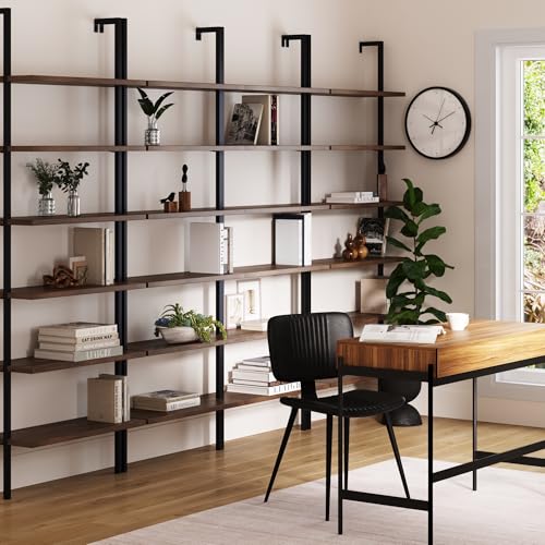 Nathan James Theo 6-Shelf Tall Bookcase, Wall Mount Bookshelf with Reclaimed Oak Wood and Industrial Metal Frame, Reclaimed Oak/Matte Black, Set of 4 - color: Oak/Matte Black, size: Set of 4