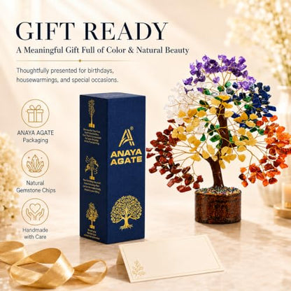 7 Chakra Tree of Life Crystal Tree | 300 Natural Gemstone Beads | Healing Crystal Tree for Housewarming, Positive Energy, Money & Good Luck | Birthday Gift for Women, Men, Mom, Sister & Friends - color: #3 Seven Chakra Golden Wire Tree (300 Beads)