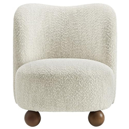 Modway Monroe Boucle Accent Chair in Pearl Walnut - Upholstered Fabric Barrel Chair - Comfy Teddy Chair - Oversized Round Armless Reading Chair for Living Room, Bedroom - color: Pearl Walnut