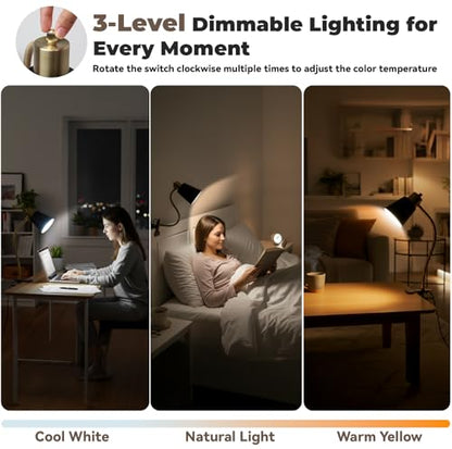 Desk lamp Eye-Caring Table Lamps, 360°Rotation Gooseneck Clip on Lamp Reading Light, Portable Reading Book Light, Clamp Light, Study Desk Lamps for Bedroom and Office Home Lighting (Black and Gold) - color: Black and Gold