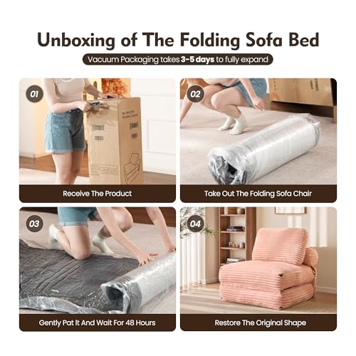 ovios Folding Sofa Bed, Foldable Sleeper Chair Floor Futon, Comfy Portable Convertible Fold Out Lounge Chairs for Living Room Bedroom, Pink - color: Pink
