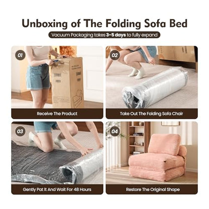 ovios Folding Sofa Bed, Foldable Sleeper Chair Floor Futon, Comfy Portable Convertible Fold Out Lounge Chairs for Living Room Bedroom, Pink - color: Pink