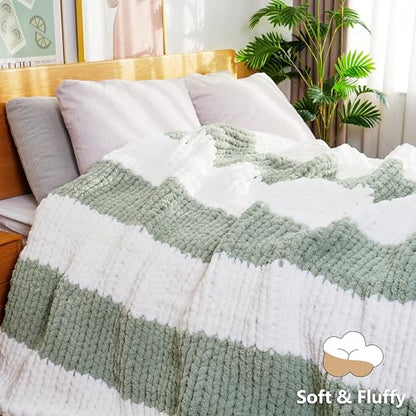 Cozyful Chunky Yarn for Hand Knitting - #10 Chunky Chenille Yarn, Jumbo Big Thick Chunky Yarns for Crocheting, Super Bulky Chunky Knit Blanket Yarns, 8 Skein (22yd, 8oz/Skein), Cream & Sage - color: Cream & Sage