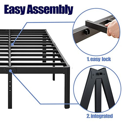 Hunlostten 18in Full Size Bed Frame No Box Spring Needed, Heavy Duty Metal Platform Bed Frame Full with Round Corners, Easy Assembly, Noise Free, Black - size: Full, style: 18 Inch