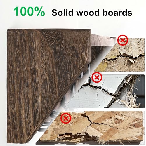 SKOLOO Wall Shelf with Hooks, 24-Inch, Weathered Brown | Coat Rack Wall Mount with Shelf, Heavy Duty, 4 Tri Hooks, Perfect for Entryway, Hallway, Living Room, Bedroom, Mudroom - color: Weathered Brown, size: 24 inch with 4 hooks