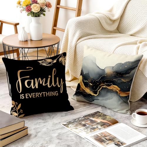 Black Gold Pillow Covers 20x20 Set of 4 Black Marble Home Cushion Cover | Home Family Pillow Cover for Sofa Couch Living Room - color: Marble-style 10, size: 20" x 20" (Pack of 4)