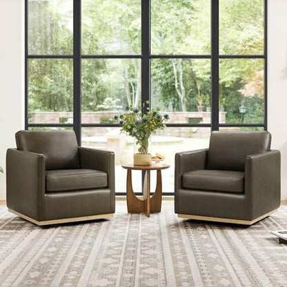 CHITA Genuine Leather Swivel Chair, Wood Frame, Fully Assembled, Mink Brown | Leather Arm Chair with 360° Swivel Solid Wood Base, Mid Century Modern Living Room Chair, 33"Dx30"Wx33"H, 300 Lb Capacity - color: Mink Brown