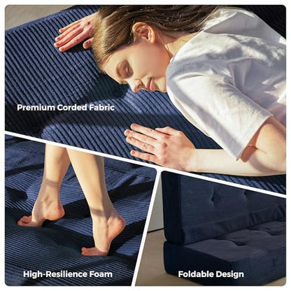 MAXYOYO Foldable Mattress, 8-Inch Tufted Futon Mattress with Handles | Tufted Floor Sofa Bed and Versatile Mattress, Carry Handles for Living Rooms or Guest Rooms, Frame Not Included, Navy - color: Navy