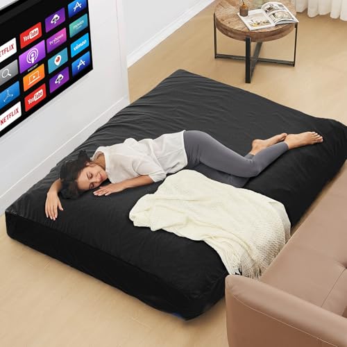 Bean Bag Chairs for Adults - Giant Bean Bag Convertible Floor Sofa | 3 IN 1 Lounger Couch Sofa, Memory Foam Filling, Removable Velvet Cover, Machine Washable, in Bedroom Living Room, Full Black - color: Carbon Black, size: Full