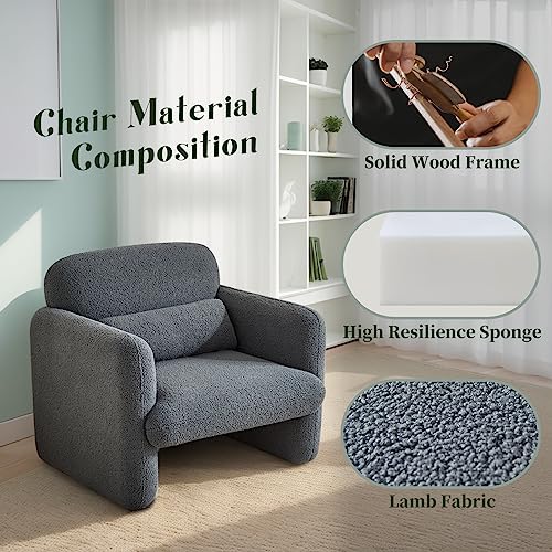 Modern Accent Single Sofa Chair with Arms, Lamb Fabric Upholstered Comfy Reading Arm Chair for Bedroom, Living Room-Beige - color: Dark Gray, size: 30.31"D x 33.86"W x 31.5"H