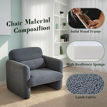 Modern Accent Single Sofa Chair with Arms, Lamb Fabric Upholstered Comfy Reading Arm Chair for Bedroom, Living Room-Beige - color: Dark Gray, size: 30.31"D x 33.86"W x 31.5"H