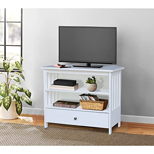 IC INTERNATIONAL CONCEPTS Solid Wood TV Stand with Shelves and Drawer in White - 28.9" Height - color: White