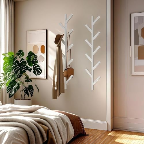 Vlush 2Pack Wall Mounted Coat Rack - 9 Hooks, Modern Metal Design, for Hats, Coats and Bags - Suitable for Entryways and Bedrooms - White (37.9" Height) - color: White(2 Pack), size: 37.8"L