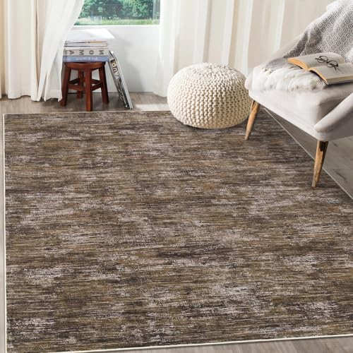 Bedroom Area Rug 4x6 Modern Abstract Area Rug Stain Resistant Small Living Room Rug Contemporary Dining Room Rug Non-Slip Solid Rug Aesthetic Accent Floor Carpet for Kitchen Office, Brown - color: Brown, size: 4' x 6' (Rectangular)