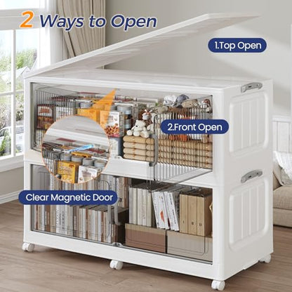 250Gal Extra Large Stackable Storage Bins with Lid, 1000QT Foldable Collapsible Storage Box with Doors and Wheels, Plastic Closet Organizers Container Drawer for Bedroom Dorm Kitchen, 5Pack - size: 50Gal-5Pack