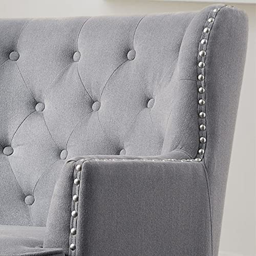 Rosevara Atlas Mid-Century Modern Upholstered Lounge Arm Chair - Tufted Accent Chair with Soft Cushion for Small Spaces - color: Velvet Dove Gray