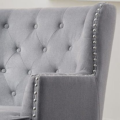 Rosevara Atlas Mid-Century Modern Upholstered Lounge Arm Chair - Tufted Accent Chair with Soft Cushion for Small Spaces - color: Velvet Dove Gray