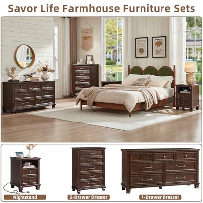 Farmhouse Nightstand with Charging Station, Walnut | End Tables Bedroom with 2 Drawers, Traditional Night Stand with Open Shelf & Thickened Top & Square Wooden Legs - color: Walnut, size: 18"D x 18"W x 25"H (2 Drawers)
