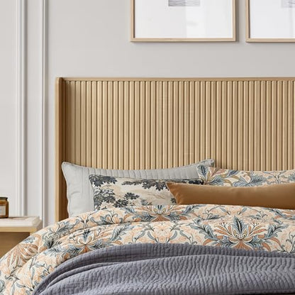 64.1" Queen Size Wood Headboard, Fluted Panel Headboard,Oak | Modern Farmhouse Head Board, Wall Mounted Headboards, Wingback Boho Head Board for Adjustable Bed, Easy to Assembly - color: Oak, size: Queen