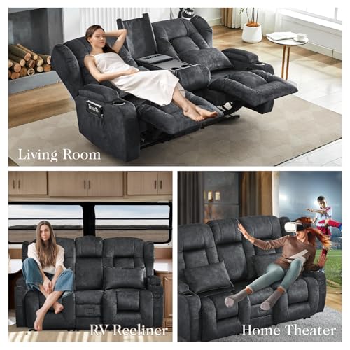 Loveseat Recliner Sofa,RV Wall Hugger Recliners with Flip-up Console,Reclining Loveseat Sofa Recliner with Cup Holders/Lumbar Pillows for Small Spaces,RV Furniture (Gray, 68" 2-Seater) - color: Grey, size: 68" 2-Seater