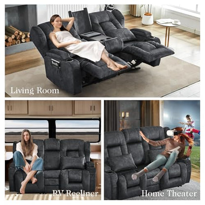 Loveseat Recliner Sofa,RV Wall Hugger Recliners with Flip-up Console,Reclining Loveseat Sofa Recliner with Cup Holders/Lumbar Pillows for Small Spaces,RV Furniture (Gray, 68" 2-Seater) - color: Grey, size: 68" 2-Seater