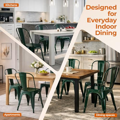 Metal Dining Chairs Set of 2,Emerald Green | Stackable Tolix Style Chairs for Kitchen,Restaurant,Bistro, Patio,Cafe&Outdoor,18 Inch Seat Height - color: Emerald Green