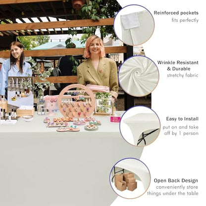 Nasitos 2 Pack Beige Table Cloth 6 Foot-Spandex Fitted Tablecloth Rectangle Tables, Open Back Stretch Folding Trade Show Table Covers Fabric Washable & Wrinkle Resistant for Parties, Wedding, Event - color: Beige, size: 6FT