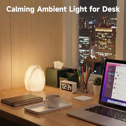 Marble Table Lamp, Tap Night Light, Dimmable Warm Ambient Light, Dinosaur Egg Shape