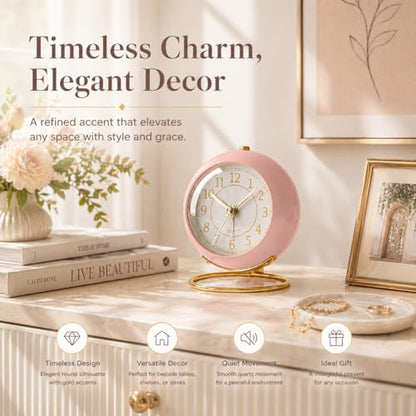 AYRELY® Battery Operated Analog Desk Alarm Clock with Light, Table Clock | Retro Aesthetic Clock with Silent Non-Ticking Movement for Bedside, Bedroom, Kitchen, Office, Travel & Kids' Room(Light Pink) - color: Light Pink