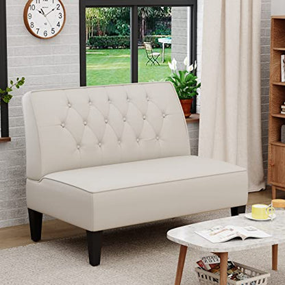 annjoe Button Tufted Loveseat Settee Upholstered Sofa Backrest Buckle Couch Banquette Bench for Dining Room Living Room Bedroom Funiture - color: Beige
