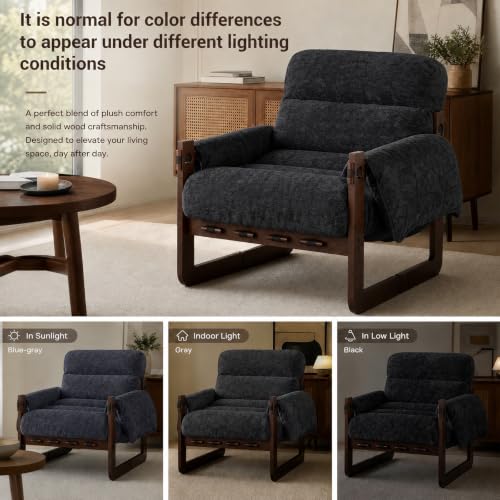 Chenille Accent Chair, Comfy Armchair for Living Room, Dark Gray | Wide padded seat, high-density foam, solid wood frame, 350 lb support, comfy lounge chair, reading chair, bedroom chair - color: Chenille-dark Gray