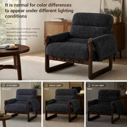 Chenille Accent Chair, Comfy Armchair for Living Room, Dark Gray | Wide padded seat, high-density foam, solid wood frame, 350 lb support, comfy lounge chair, reading chair, bedroom chair - color: Chenille-dark Gray