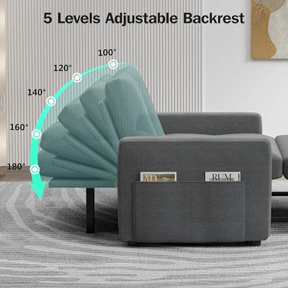 Sunny Heart 40" W Oversized Sleeper Chair Bed, 3-in-1 Convertible Reclining Sofa Chair with Pull Out Couch Bed, Adjustable Backrest, Side Pockets, Cup Holder, USB Ports & Side Table, Basic Dark Grey - color: Dark Grey, size: 40 inch