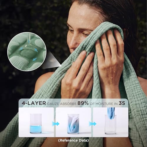 Bedsure 100% Cotton Muslin Throw Blanket Large 50x70 Inches - 4-Layer Breathable and Lightweight Thin Soft Summer Gauze Muslin Blankets for Adults, Sage Green, Boho Cotton Throw for Couch | 4-Layer Breathable,Lightweight, Soft Cooling Summer Gauze Cotton