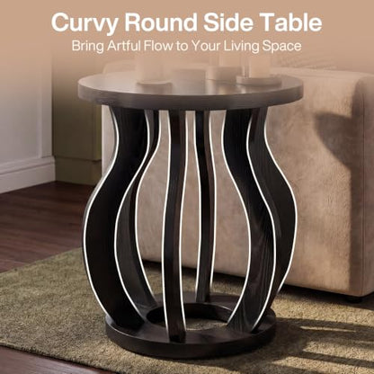 Tribesigns Round End Side Table Set of 2: Farmhouse Wooden Side Table for Living Room, Bedside Nightstand with Curved Frame, Accent Nightstand for Bedroom, Small Spaces, Black(2PC) - color: Black
