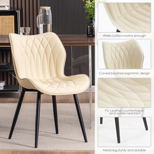Kidol & Shellder Dining Chairs Set of 2, PU Leather Upholstered Kitchen Chairs with Back Armless, Mid Century Modern Side Chair for Dining Room, Living Room, Lounge, Restaurant, Beige - color: Beige