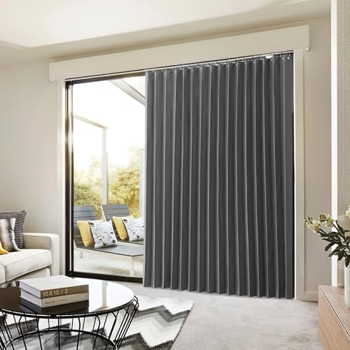 NICETOWN Blackout Room Divider Curtain for Bedroom 84 inches Long, Curtain for Patio Sliding Door & Living Room, Thermal Insulated Privacy Drapes with 21 Stainless Rings, 1 Panel, Grey, 100" Wide - color: Grey, size: 100"W x 84"L (Pack of 1)