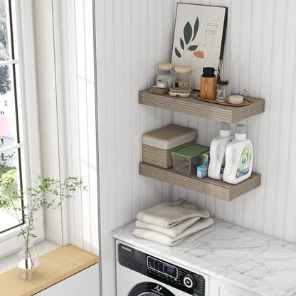 Deep Floating Shelves, 24'' x 12'' Grey Shelves for Wall Set of 2 | Invisible Brackets, Engineered Wood, Mounting Hardware Included, 40LBS, Bathroom, Laundry Room, Kitchen, Living Room - color: Grey, size: 24W x 11.6D x 2H, 2 Pack