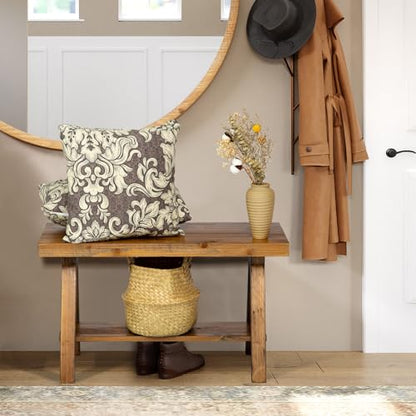 Wnutrees 30" Farmhouse Solid Wood Bench, Rustic Indoor Storage Bench | Entryway Seat for Living Room, End of Bed, Hallway, Original Natural Wood Finish, Sturdy Construction - size: 30" wood bench