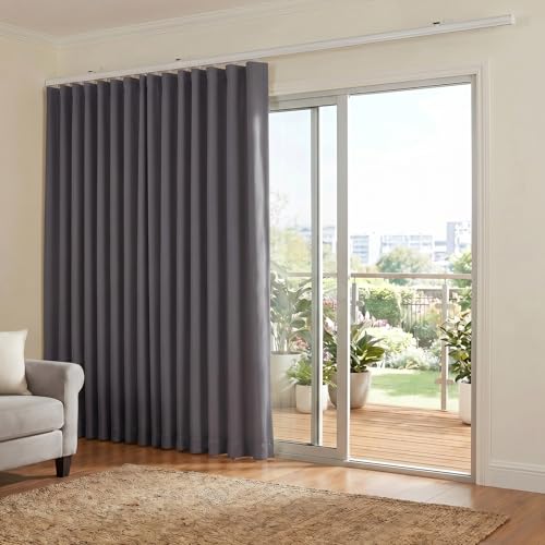 hoeflife Room Divider Curtains Blackout Floor to Ceiling Curtain with Hook Wall Mount Sliding Door Curtains Ceiling Mount Extra Wide Curtain Wall Divider for Room Separation (Grey, W150 x H108 Inch)