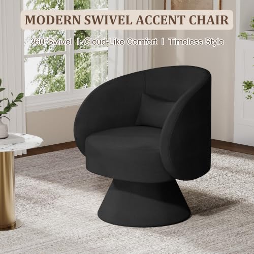 Swivel Barrel Chair Set of 2 , 360 Degree Small Accent Chair, Linen Black | Modern 360 Degree Swivel Barrel Chair Set, Comfy Small Vanity Accent Chair with Pillow for Living Room,Bedroom,Office - color: Black