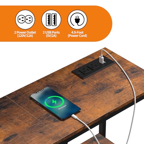 Snughome Console Table with Power Outlets, Entryway Table with Storage, Narrow Sofa Table with 3 Tier Shelves, 2 USB Ports, 2 Power Outlets, Hallway Table for Couch, Living Room, Entrance - color: Rustic Brown