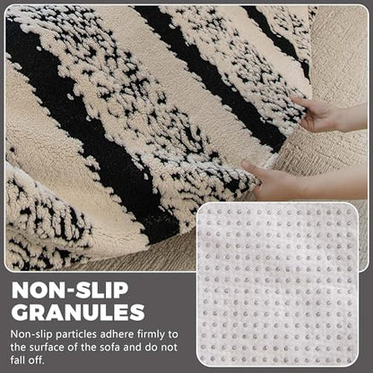 Sherpa Fleece Couch Cover for 2 Cushion Sofa, Black, 71" x 118" – Pet Proof Sofa Covers, Heavy Duty, Scratch Resistant, Pet Friendly Furniture Cover – Easy Install, Machine Washable - color: Stripe 3 Black, size: 71" x 118"