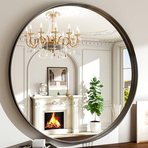 36 Inch Round Bathroom Mirror - Wall Mounted Circle Mirror with Metal Frame, Modern Mirror Suitable for Bathroom, Vanity, Entryway, Living Room, Wall Decor,Black - color: Black, size: 36"L x 36"W