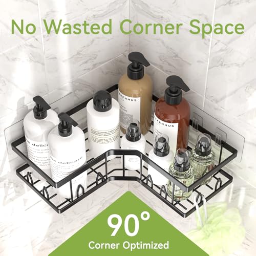 Shower Shelf Corner, Adhesive Shower Caddy Rustproof, Shower Shelves Corner with Soap Holder, No Drilling Shower Corner Organizer for Dorm, Renters Bathroom, Black, 3 Pack - color: Black (3 Pack)