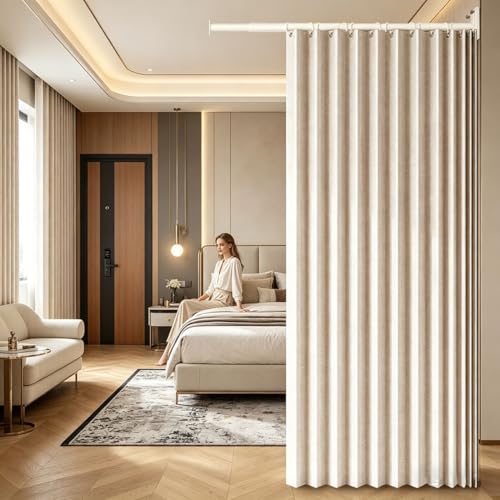 Studio Apartment Room Divider & Metal Support Pole, Space-Saving Room Separator Curtain, Blackout Privacy Partition Panels, Wall Mounted Curtains Tracks Set(B,29.5-43.3in/75-110cm) - color: B, size: 29.5-43.3in/75-110cm