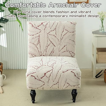 Jacquard Armless Chair Slipcover Chenille Accent Chair Cover Stretch Slipper Chair Slipcovers Printed Furniture Protector for Living Room Dining Room Red - color: Red