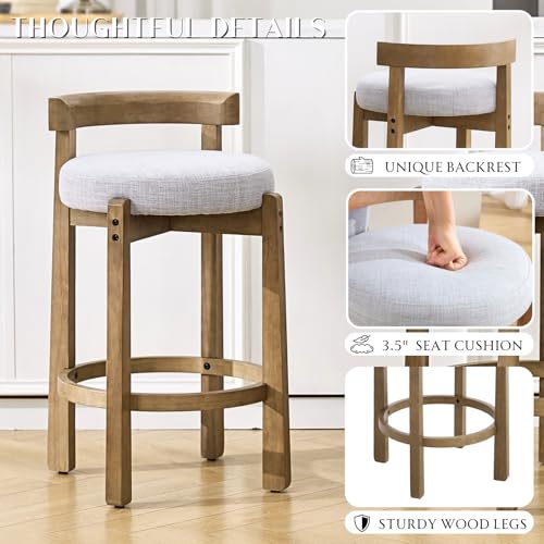 HEAH-YO Mid Century Modern Bar Stools Set of 2, 26.5" Counter Stools with Back, Farmhouse Linen Upholstered Barstools with Solid Wood Legs Bar Chairs for Kitchen Island Dining Room, Light Grey - color: 26.5" Light Grey Linen, size: Counter Height - Set of